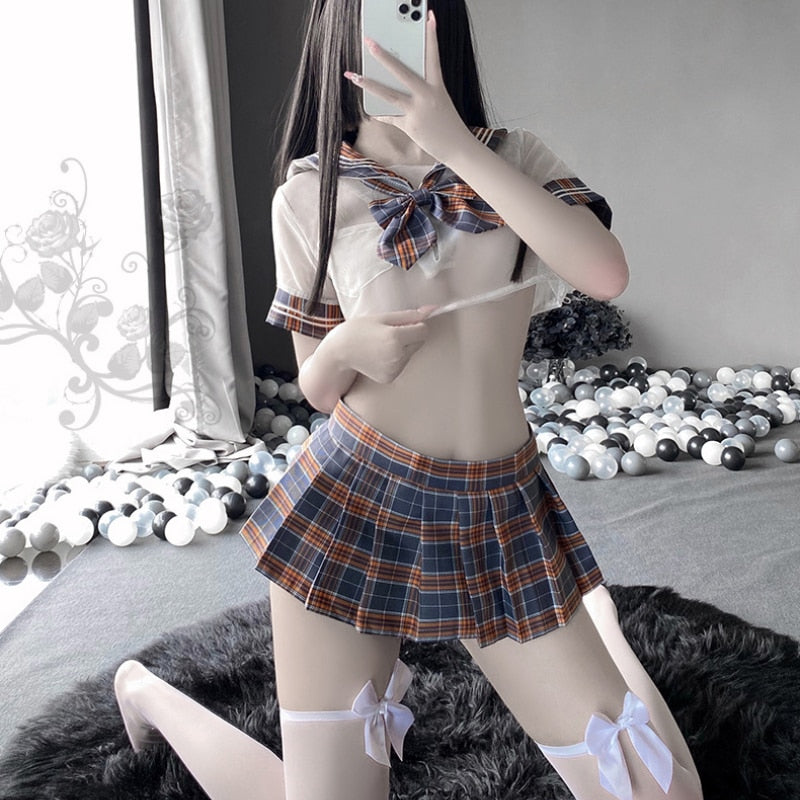 Sexy Japanese School Girl Ddlg Dress Mini Skirt Roleplay Costume Erotic Lingerie Sexy Cosplay JK Student Uniform