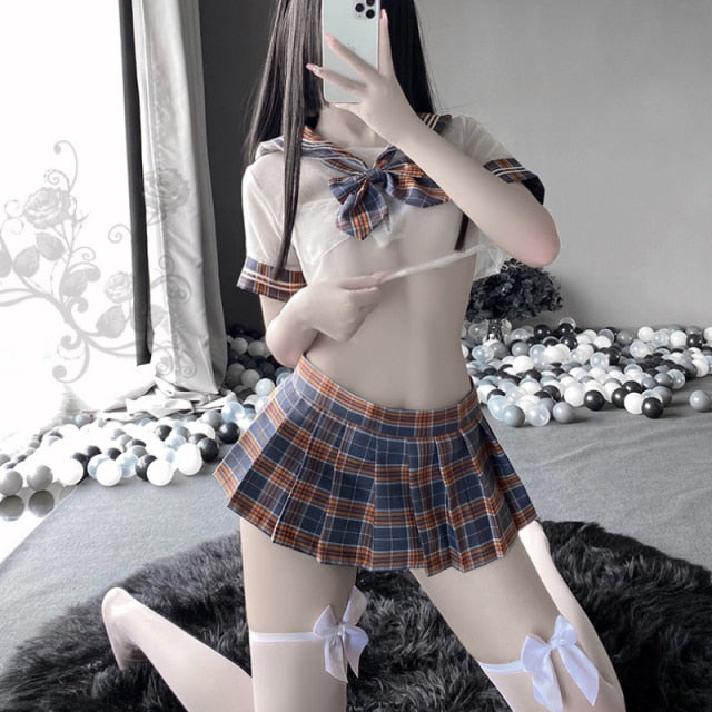 Sexy Japanese School Girl Ddlg Dress Mini Skirt Roleplay Costume Erotic Lingerie Sexy Cosplay JK Student Uniform