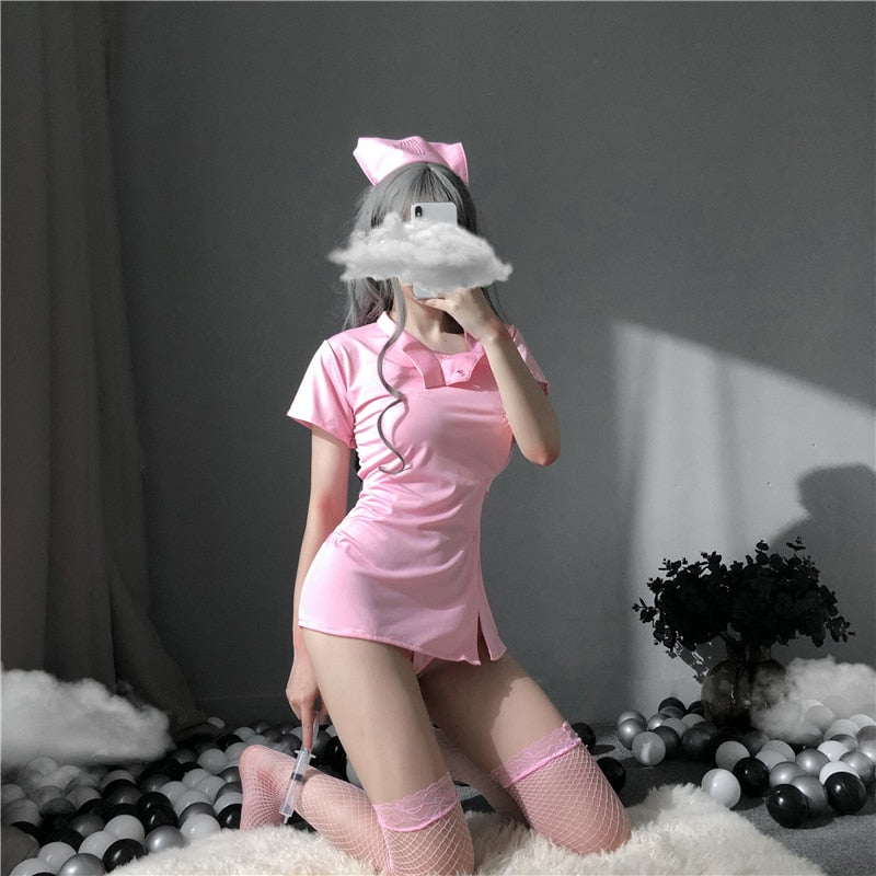 Japanese Maid School Girl Pink White Kawaii Doctor Roleplay Outfit for Woman Nurse Cosplay Costume Women Sexy Cosplay Lingerie