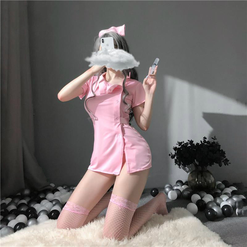 Japanese Maid School Girl Pink White Kawaii Doctor Roleplay Outfit for Woman Nurse Cosplay Costume Women Sexy Cosplay Lingerie