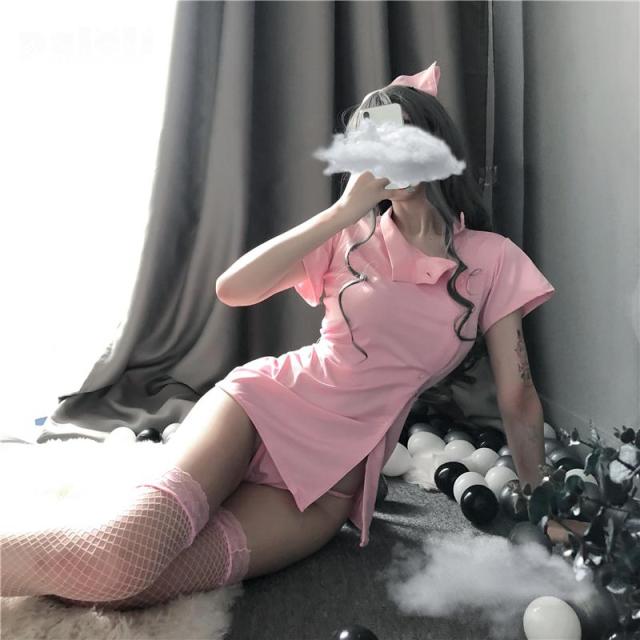 Japanese Maid School Girl Pink White Kawaii Doctor Roleplay Outfit for Woman Nurse Cosplay Costume Women Sexy Cosplay Lingerie