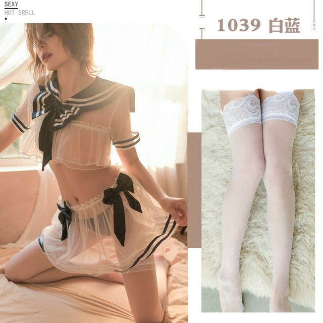 School Girl Japanese Plus Size Costumes Women Sexy Cosplay Lingerie Student Uniform with Mini Skirt Stocking Cheerleader Outfit