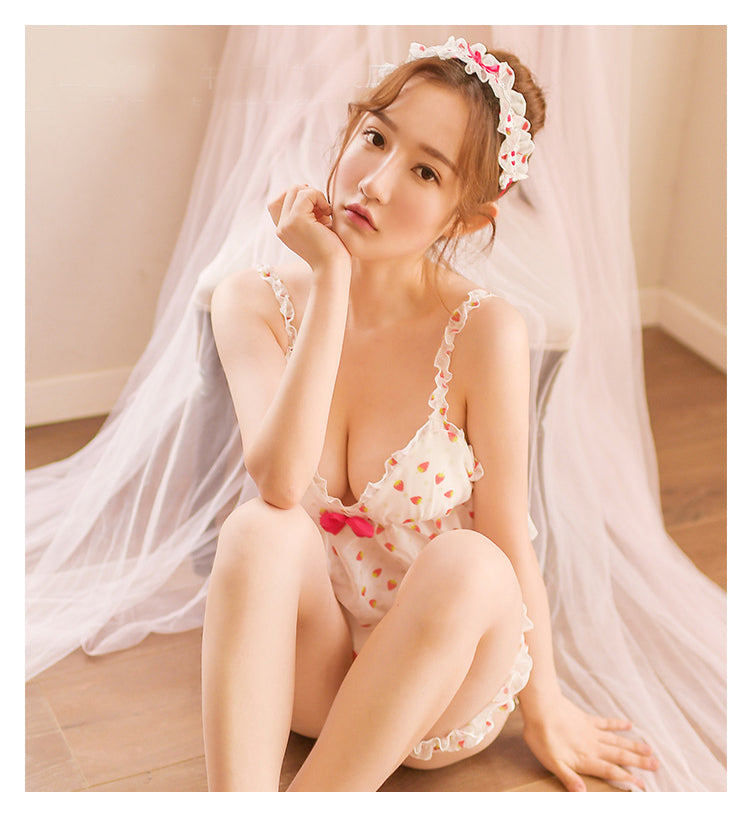 Girl Sexy Deep V Bow Pajamas Day Lace Home Clothes Autumn Winter Women Lingerie Set Japanese Princess Sweet Cute Pajamas