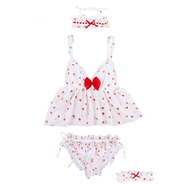 Girl Sexy Deep V Bow Pajamas Day Lace Home Clothes Autumn Winter Women Lingerie Set Japanese Princess Sweet Cute Pajamas