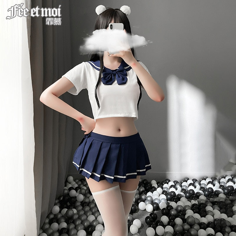 School Girl Japanese Sailor JK Uniform Costumes Baby Doll Women Sexy Cosplay Lingerie Student Outfit with Miniskirt Cheerleader
