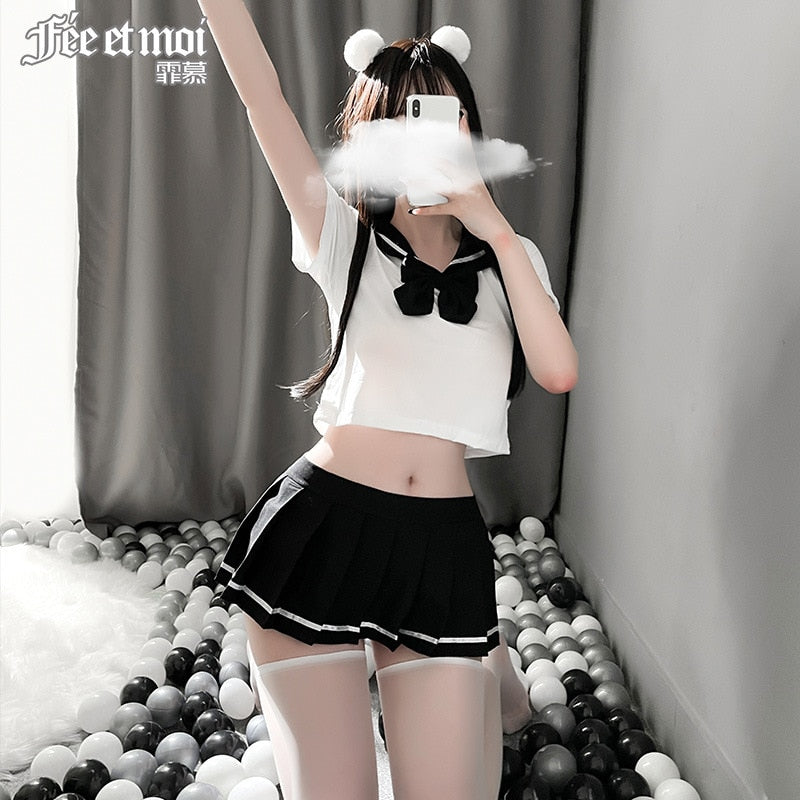 School Girl Japanese Sailor JK Uniform Costumes Baby Doll Women Sexy Cosplay Lingerie Student Outfit with Miniskirt Cheerleader