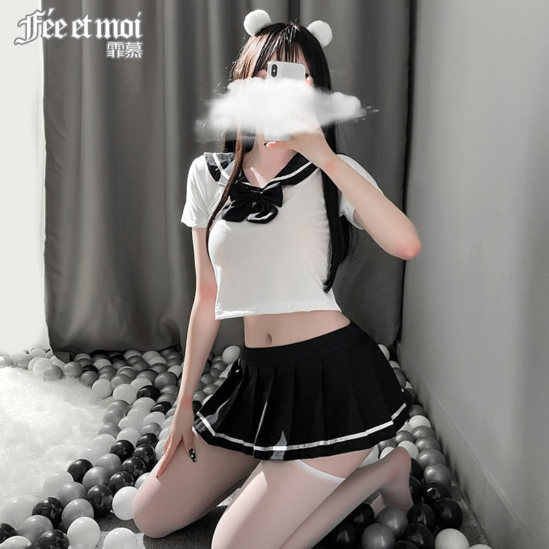 School Girl Japanese Sailor JK Uniform Costumes Baby Doll Women Sexy Cosplay Lingerie Student Outfit with Miniskirt Cheerleader