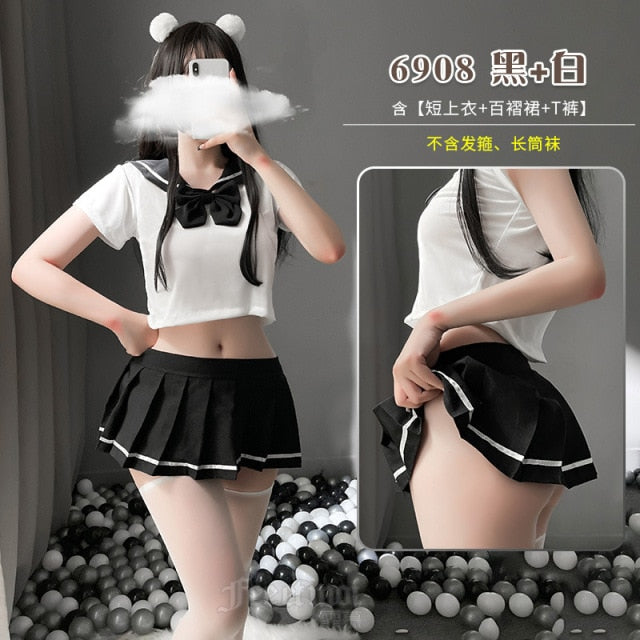 School Girl Japanese Sailor JK Uniform Costumes Baby Doll Women Sexy Cosplay Lingerie Student Outfit with Miniskirt Cheerleader