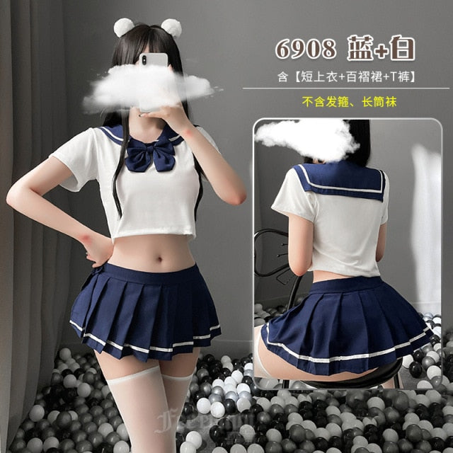 School Girl Japanese Sailor JK Uniform Costumes Baby Doll Women Sexy Cosplay Lingerie Student Outfit with Miniskirt Cheerleader