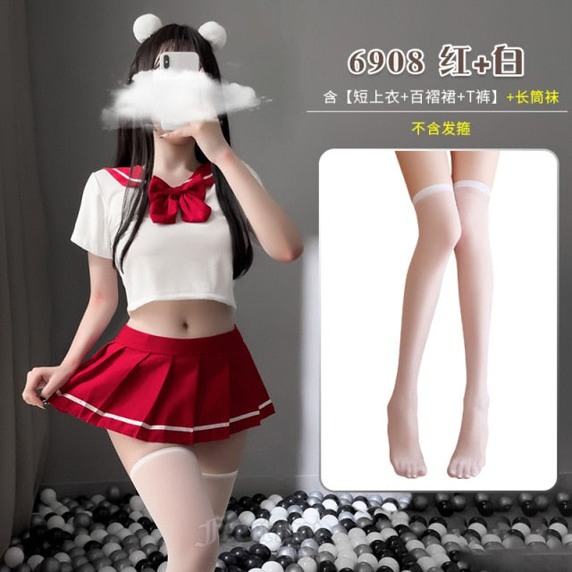 School Girl Japanese Sailor JK Uniform Costumes Baby Doll Women Sexy Cosplay Lingerie Student Outfit with Miniskirt Cheerleader