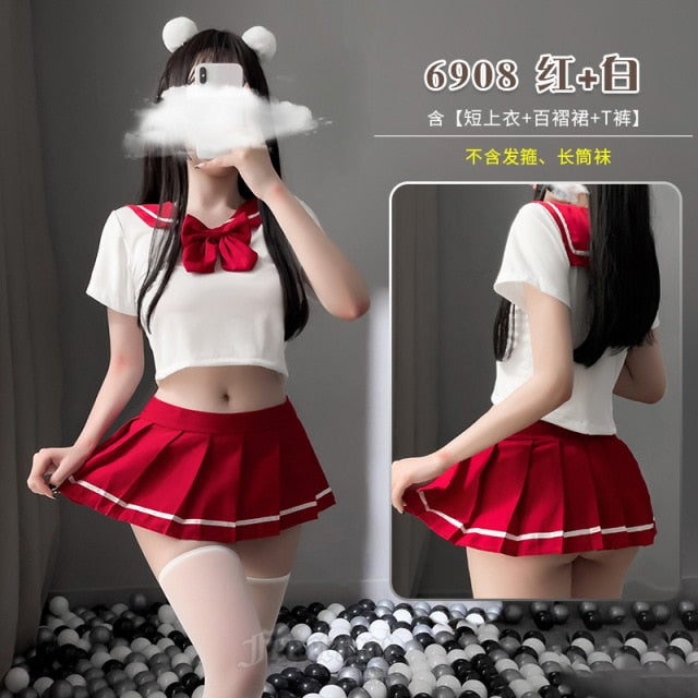 School Girl Japanese Sailor JK Uniform Costumes Baby Doll Women Sexy Cosplay Lingerie Student Outfit with Miniskirt Cheerleader