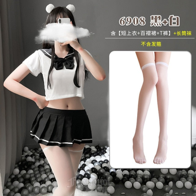 School Girl Japanese Sailor JK Uniform Costumes Baby Doll Women Sexy Cosplay Lingerie Student Outfit with Miniskirt Cheerleader