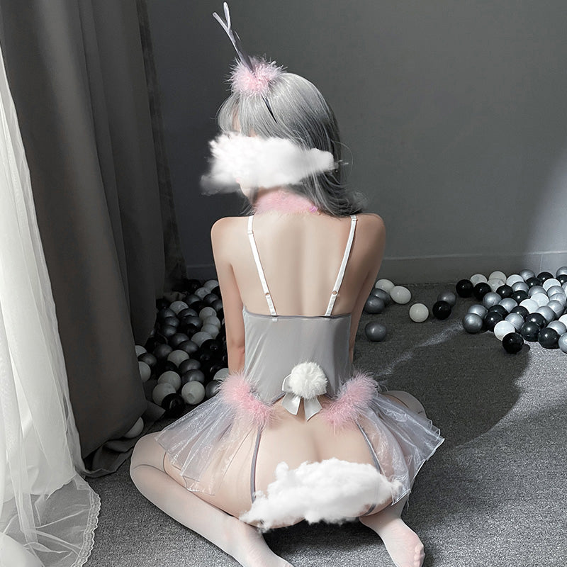 Sexy Bunny Girl Cosplay Outfit Japanese Anime Rabbit Uniform Mesh Pearl Costume Porno Party Bodysuit Jumpsuit Women Lingerie Set