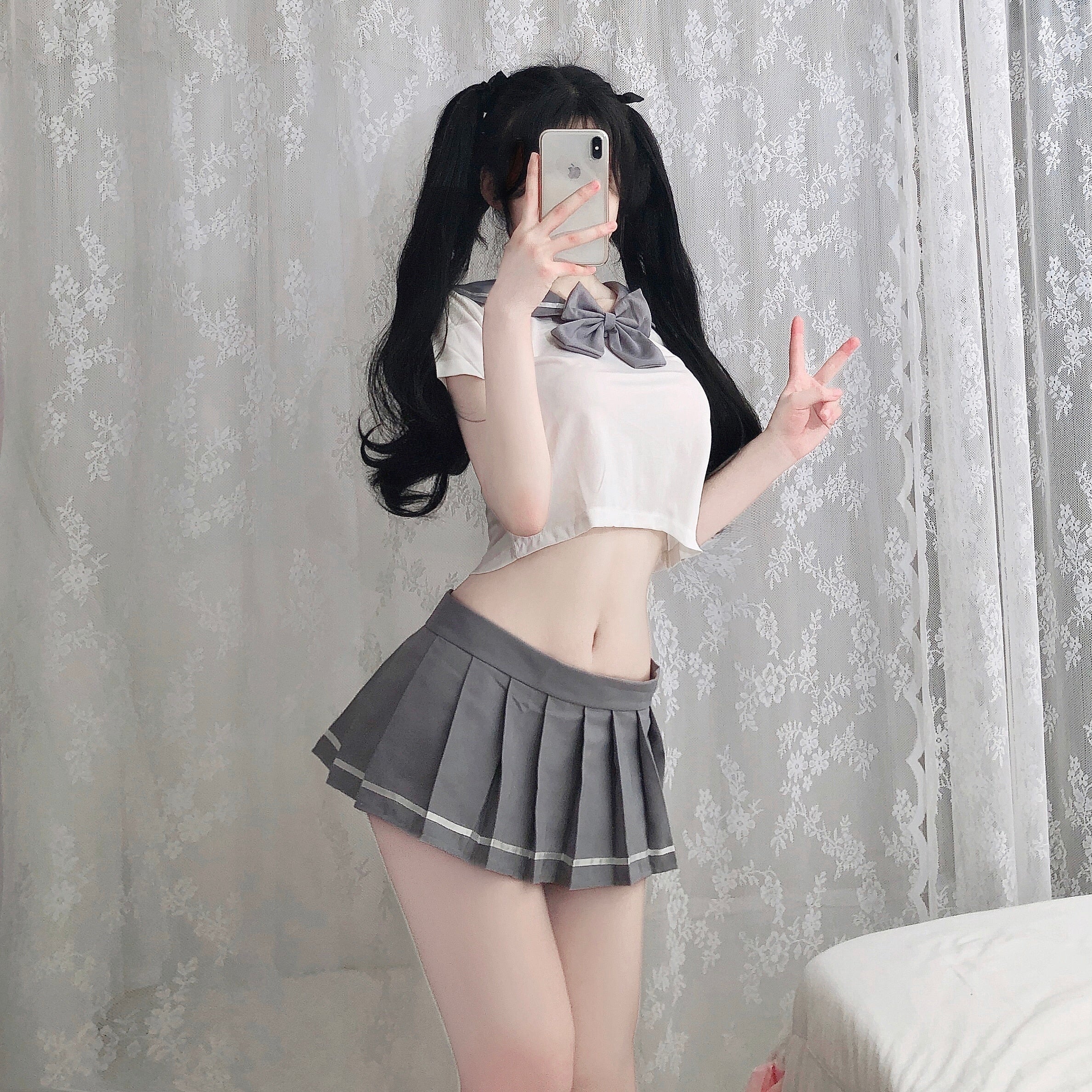 Cute Young Girl JK Schoolgirl Uniform Japanese Sweet Short Tops with Bow Tie Mini Pleated Skirt Cosplay Student Sexy Lingerie