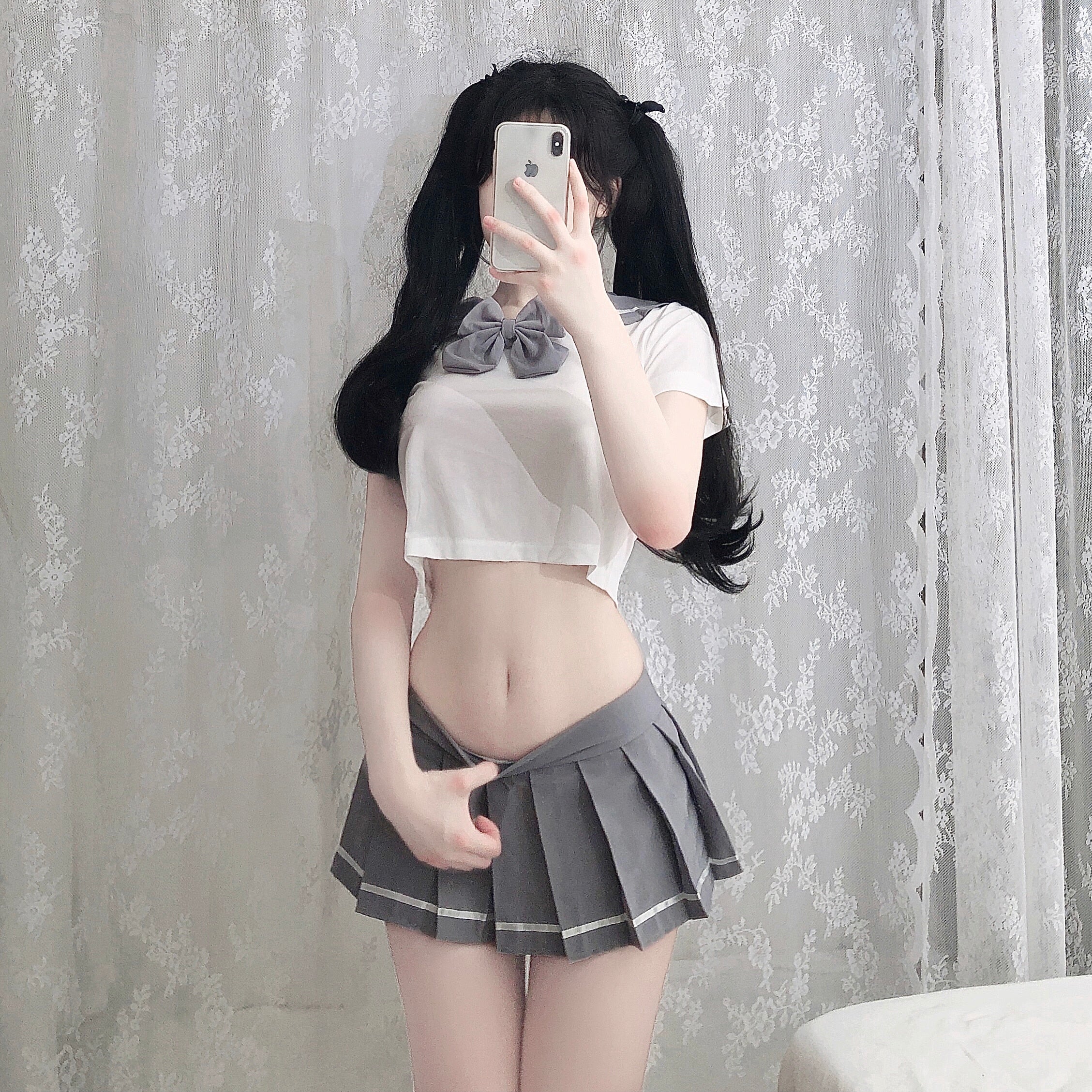 Cute Young Girl JK Schoolgirl Uniform Japanese Sweet Short Tops with Bow Tie Mini Pleated Skirt Cosplay Student Sexy Lingerie