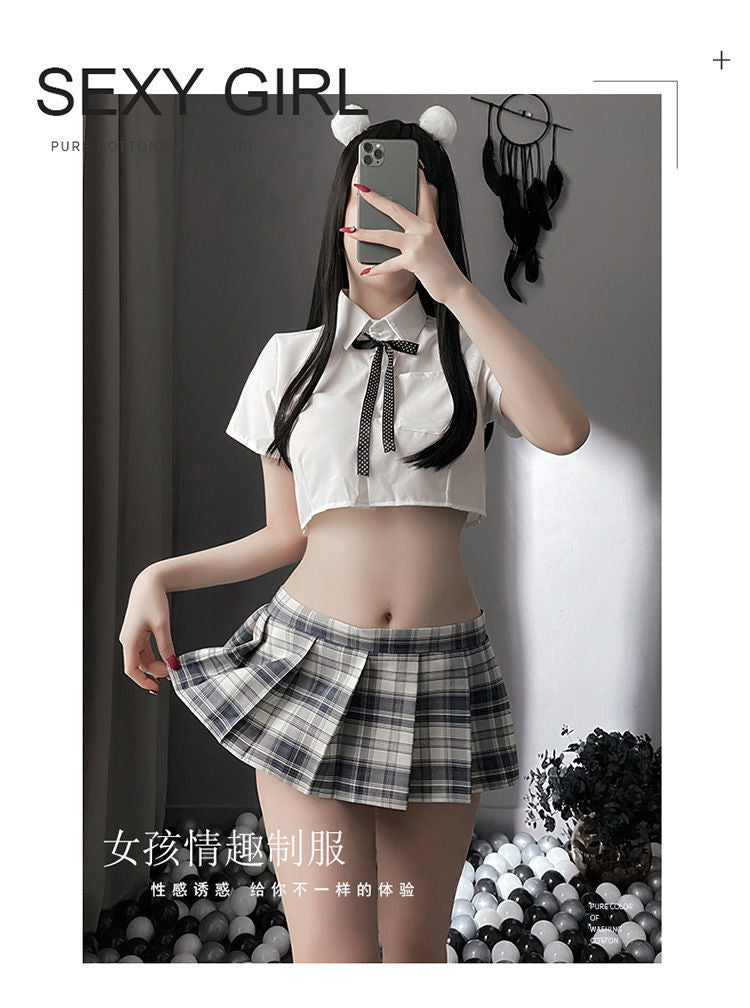 Japanese Bar Party Erotic Student Costumes Sexy Cosplay Lingerie School Girl Pleated Miniskirt Outfit Role Play JK Uniform New