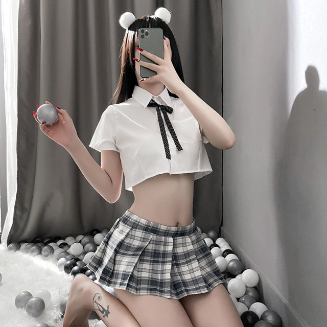 Japanese Bar Party Erotic Student Costumes Sexy Cosplay Lingerie School Girl Pleated Miniskirt Outfit Role Play JK Uniform New