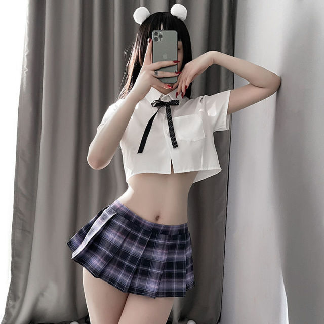Japanese Bar Party Erotic Student Costumes Sexy Cosplay Lingerie School Girl Pleated Miniskirt Outfit Role Play JK Uniform New