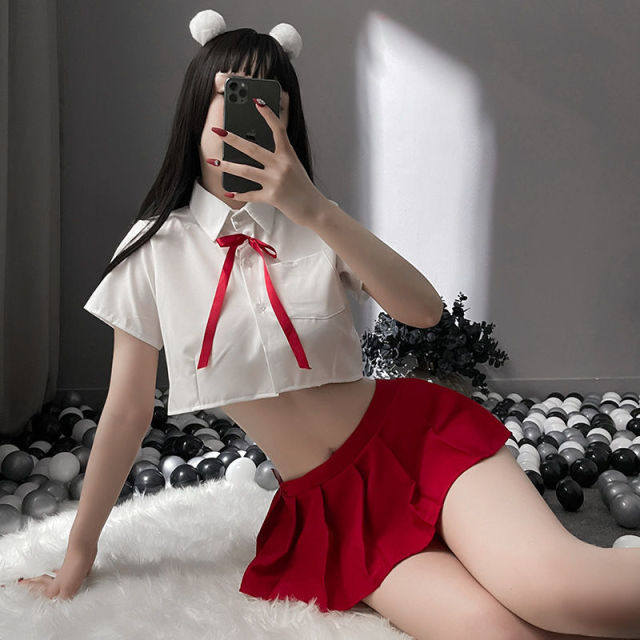 Japanese Bar Party Erotic Student Costumes Sexy Cosplay Lingerie School Girl Pleated Miniskirt Outfit Role Play JK Uniform New