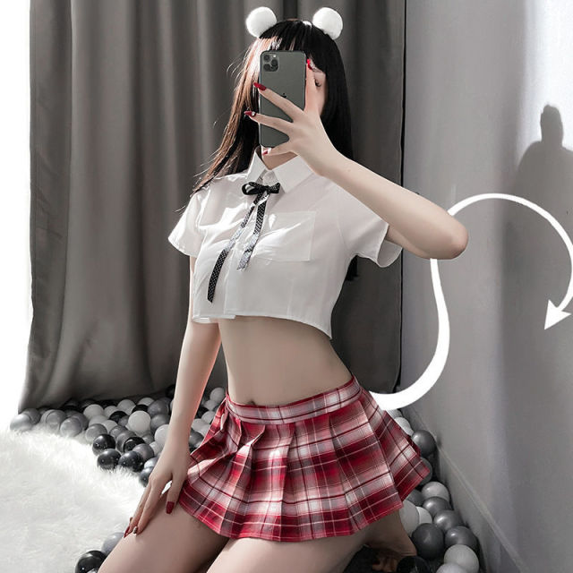 Japanese Bar Party Erotic Student Costumes Sexy Cosplay Lingerie School Girl Pleated Miniskirt Outfit Role Play JK Uniform New