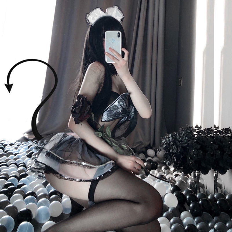 5Pcs Sexy Bow-Knot Cosply Costumes Anime Women Moe Lingerie Hot Underwear Lovely Princess Dress Lace Comic Outfit