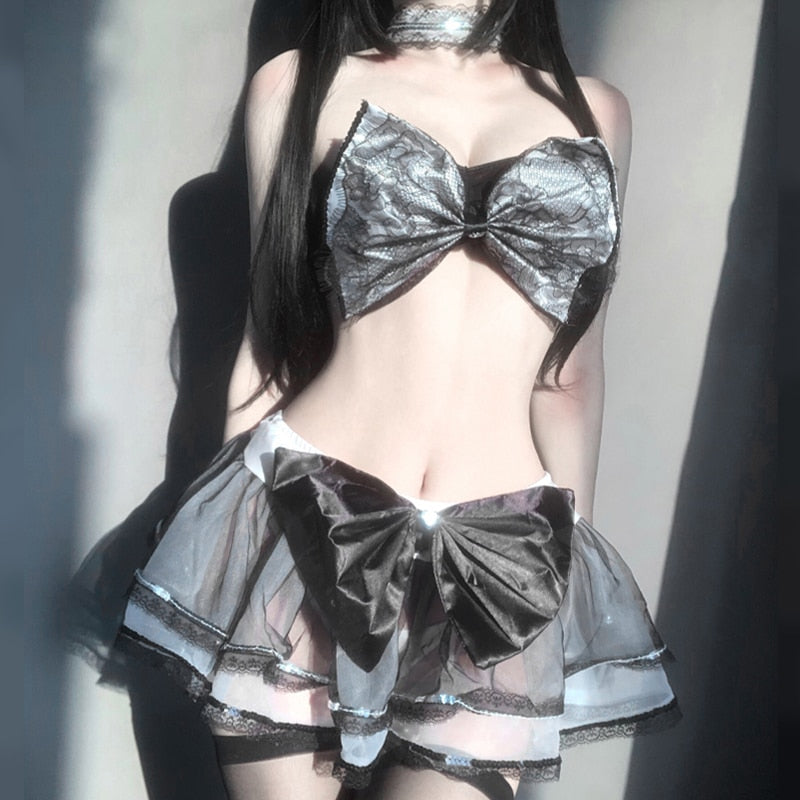 5Pcs Sexy Bow-Knot Cosply Costumes Anime Women Moe Lingerie Hot Underwear Lovely Princess Dress Lace Comic Outfit