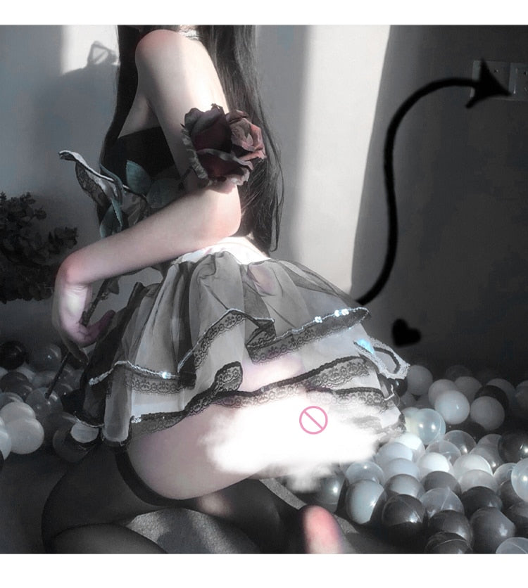 5Pcs Sexy Bow-Knot Cosply Costumes Anime Women Moe Lingerie Hot Underwear Lovely Princess Dress Lace Comic Outfit