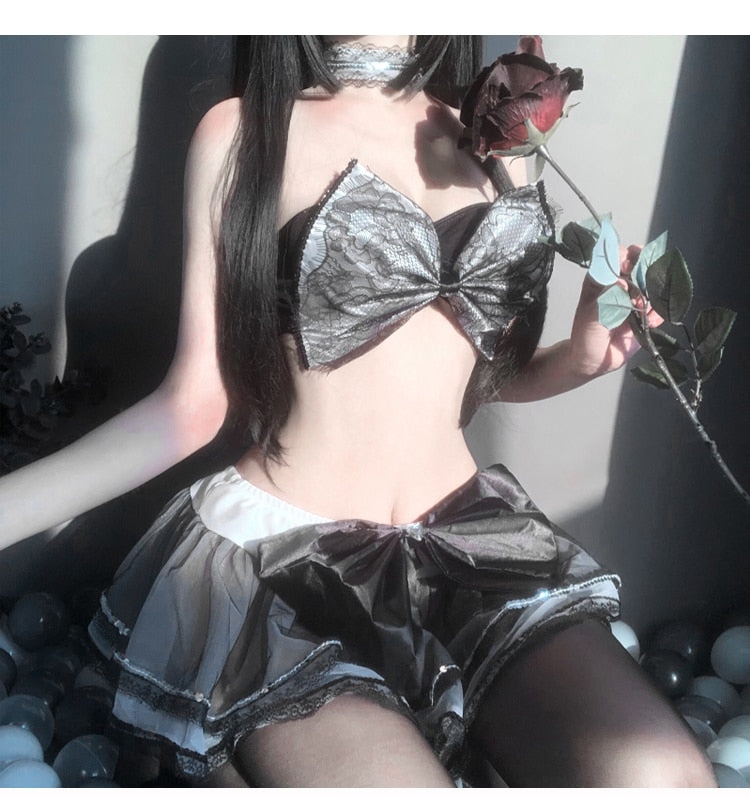 5Pcs Sexy Bow-Knot Cosply Costumes Anime Women Moe Lingerie Hot Underwear Lovely Princess Dress Lace Comic Outfit
