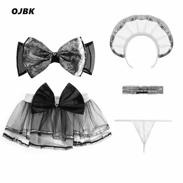 5Pcs Sexy Bow-Knot Cosply Costumes Anime Women Moe Lingerie Hot Underwear Lovely Princess Dress Lace Comic Outfit