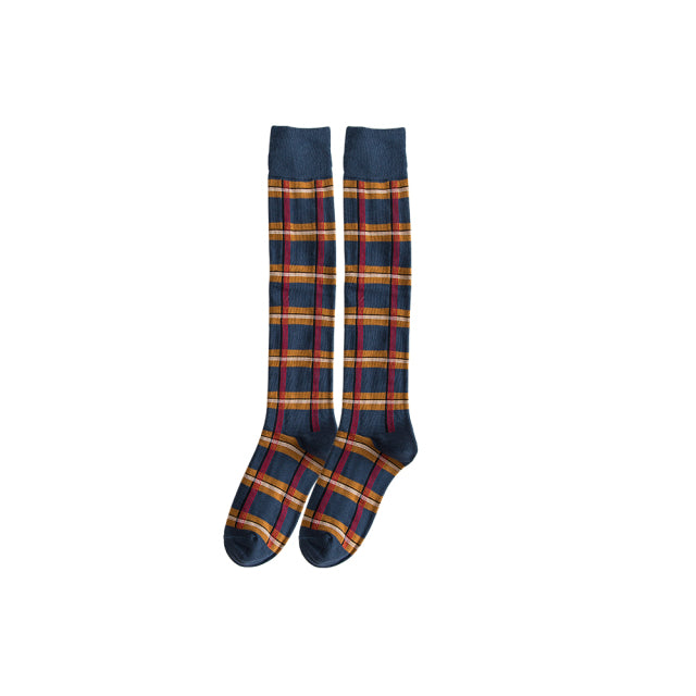 Socks Tube to Knee Cotton Combed Plaid Fashion With Personality and Comfortable Leisure Sports
