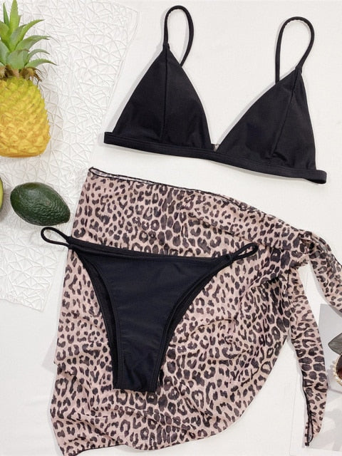 Sexy Tie Dye With Sarong Bikini Female Swimsuit Women Swimwear Three-pieces Bikini set Bather Bathing Suit Swim Lady