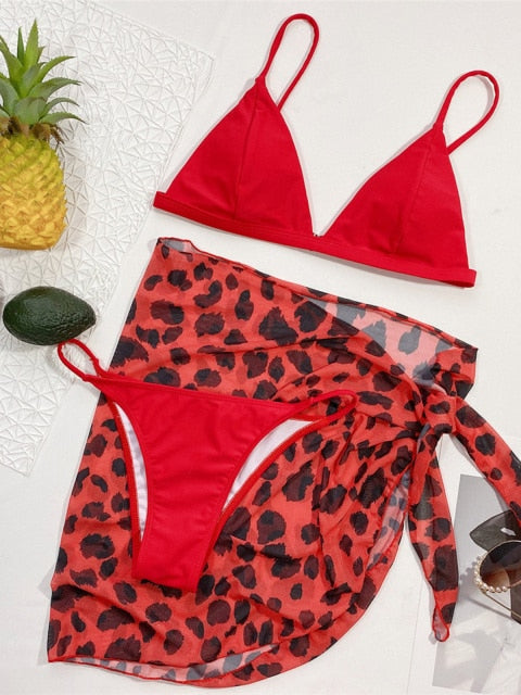 Sexy Tie Dye With Sarong Bikini Female Swimsuit Women Swimwear Three-pieces Bikini set Bather Bathing Suit Swim Lady