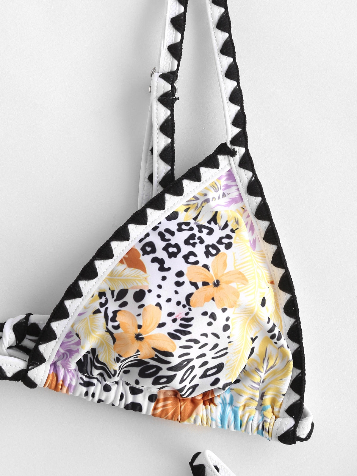 ZAFUL Whip Stitching Leopard Flower Palm Print Tanga Bikini Swimwear