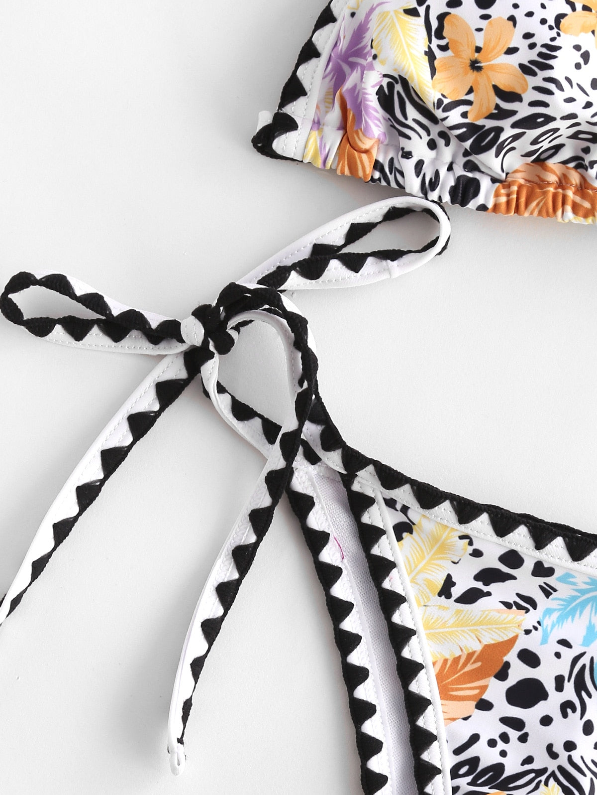 ZAFUL Whip Stitching Leopard Flower Palm Print Tanga Bikini Swimwear