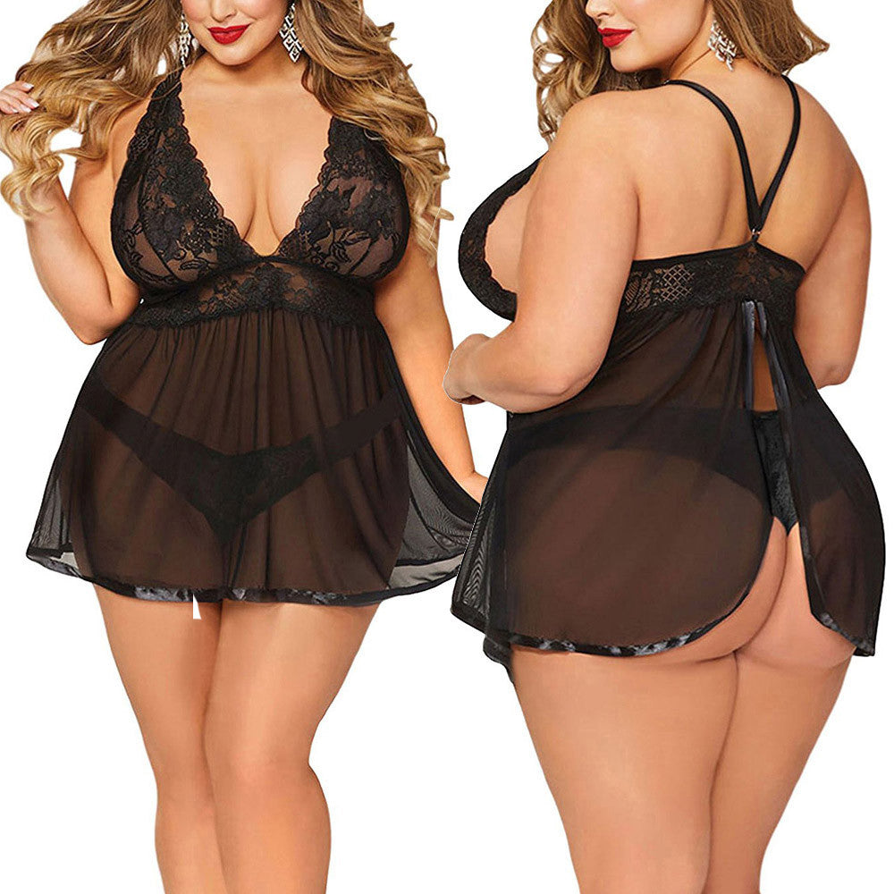 Erotic Lingerie Dress Transparent Lace Nightie Sexy Underwear V-neck Sleeveless Sleepwear
