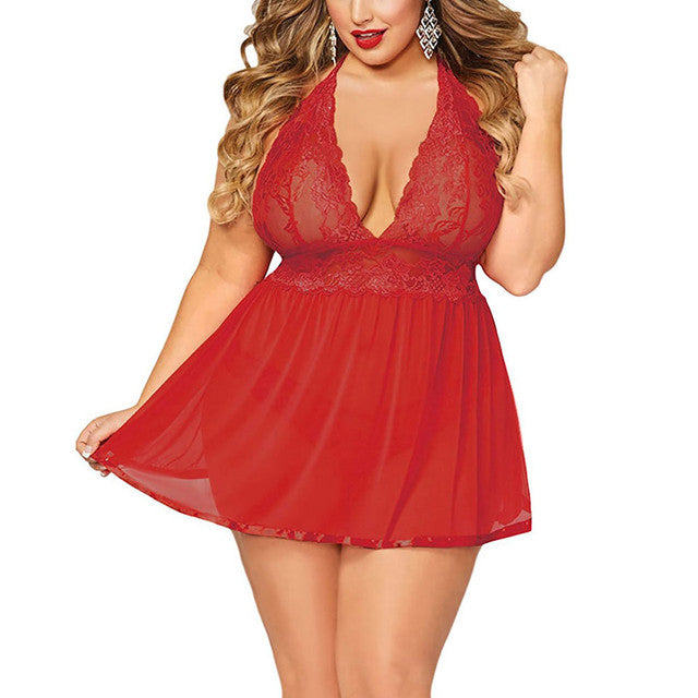 Erotic Lingerie Dress Transparent Lace Nightie Sexy Underwear V-neck Sleeveless Sleepwear