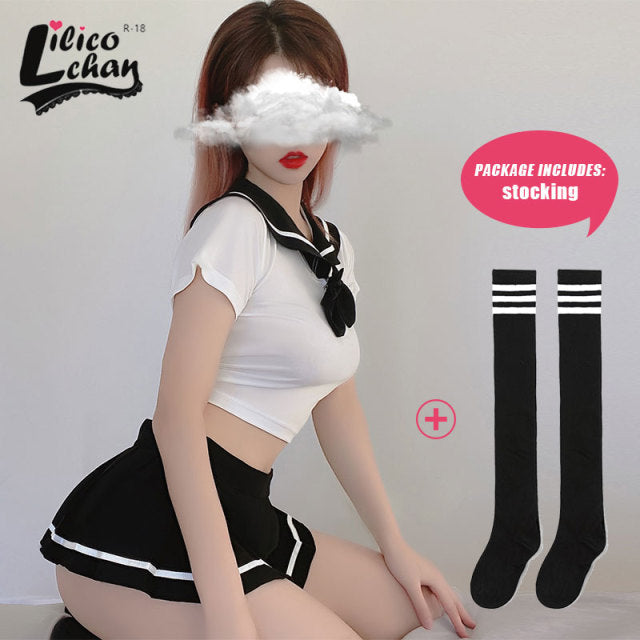 Schoolgirl Lingerie Women Japanese Sailor Collar Cosplay Costumes Sexy Uniform Bow Tempatation with Mini Pleated Skirt Student