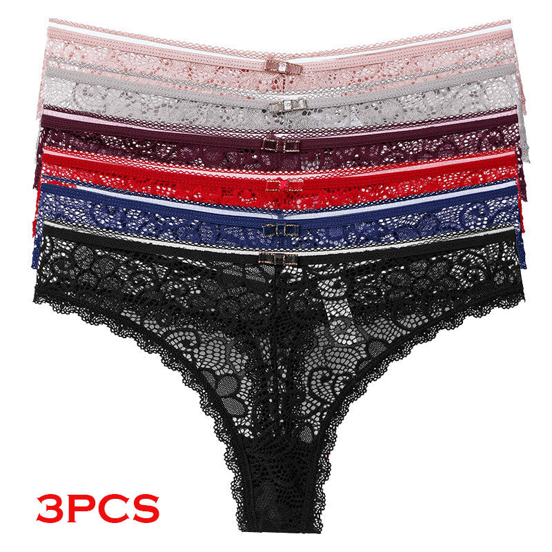 Transparent Panties For Woman Underwear Sexy Lace Breathable Soft Lingerie Female Underpants 3 Pcs