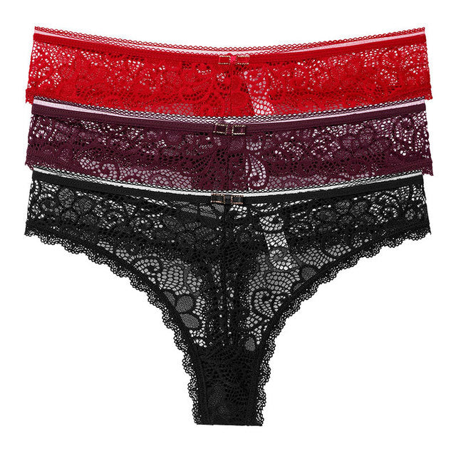 Transparent Panties For Woman Underwear Sexy Lace Breathable Soft Lingerie Female Underpants 3 Pcs