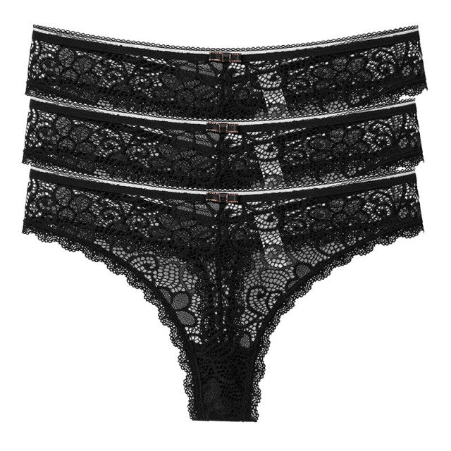 Transparent Panties For Woman Underwear Sexy Lace Breathable Soft Lingerie Female Underpants 3 Pcs