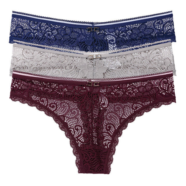 Transparent Panties For Woman Underwear Sexy Lace Breathable Soft Lingerie Female Underpants 3 Pcs