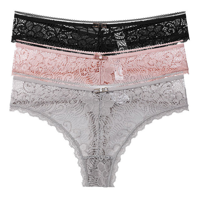 Transparent Panties For Woman Underwear Sexy Lace Breathable Soft Lingerie Female Underpants 3 Pcs