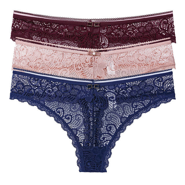 Transparent Panties For Woman Underwear Sexy Lace Breathable Soft Lingerie Female Underpants 3 Pcs