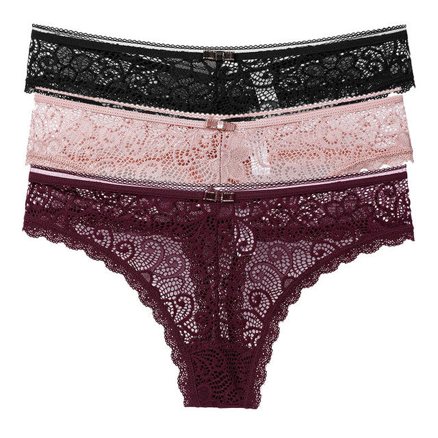 Transparent Panties For Woman Underwear Sexy Lace Breathable Soft Lingerie Female Underpants 3 Pcs