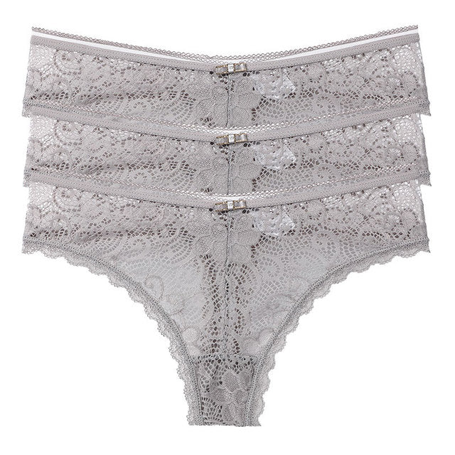 Transparent Panties For Woman Underwear Sexy Lace Breathable Soft Lingerie Female Underpants 3 Pcs