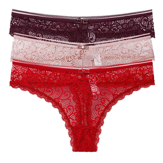Transparent Panties For Woman Underwear Sexy Lace Breathable Soft Lingerie Female Underpants 3 Pcs