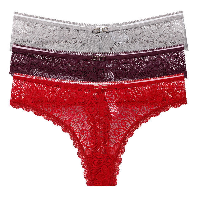 Transparent Panties For Woman Underwear Sexy Lace Breathable Soft Lingerie Female Underpants 3 Pcs