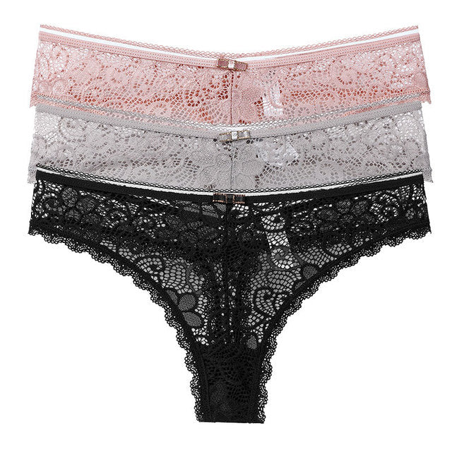 Transparent Panties For Woman Underwear Sexy Lace Breathable Soft Lingerie Female Underpants 3 Pcs
