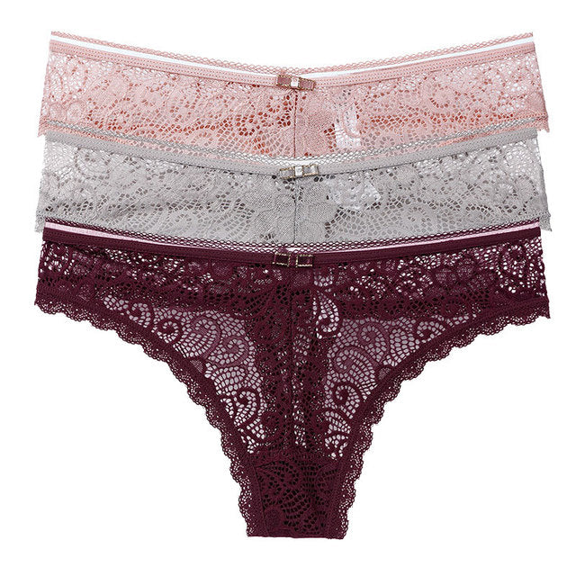 Transparent Panties For Woman Underwear Sexy Lace Breathable Soft Lingerie Female Underpants 3 Pcs