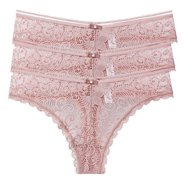 Transparent Panties For Woman Underwear Sexy Lace Breathable Soft Lingerie Female Underpants 3 Pcs